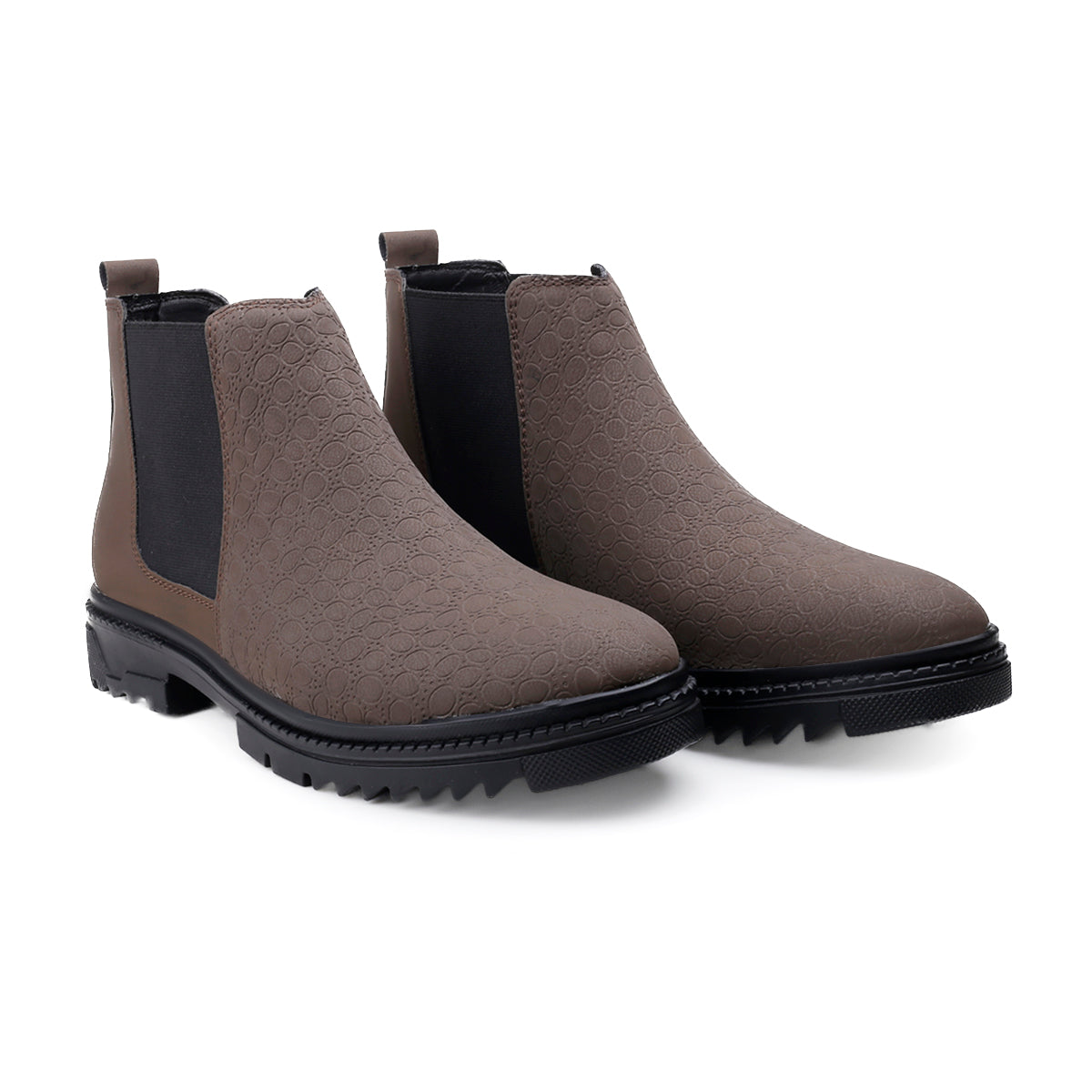 Pair of brown Chelsea boots on a white background