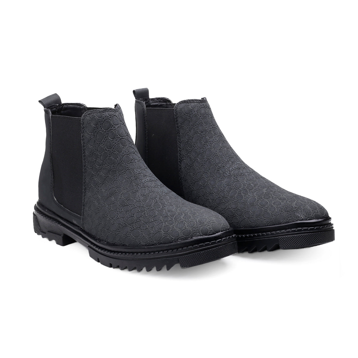 Pair of gray Chelsea boots on a white background