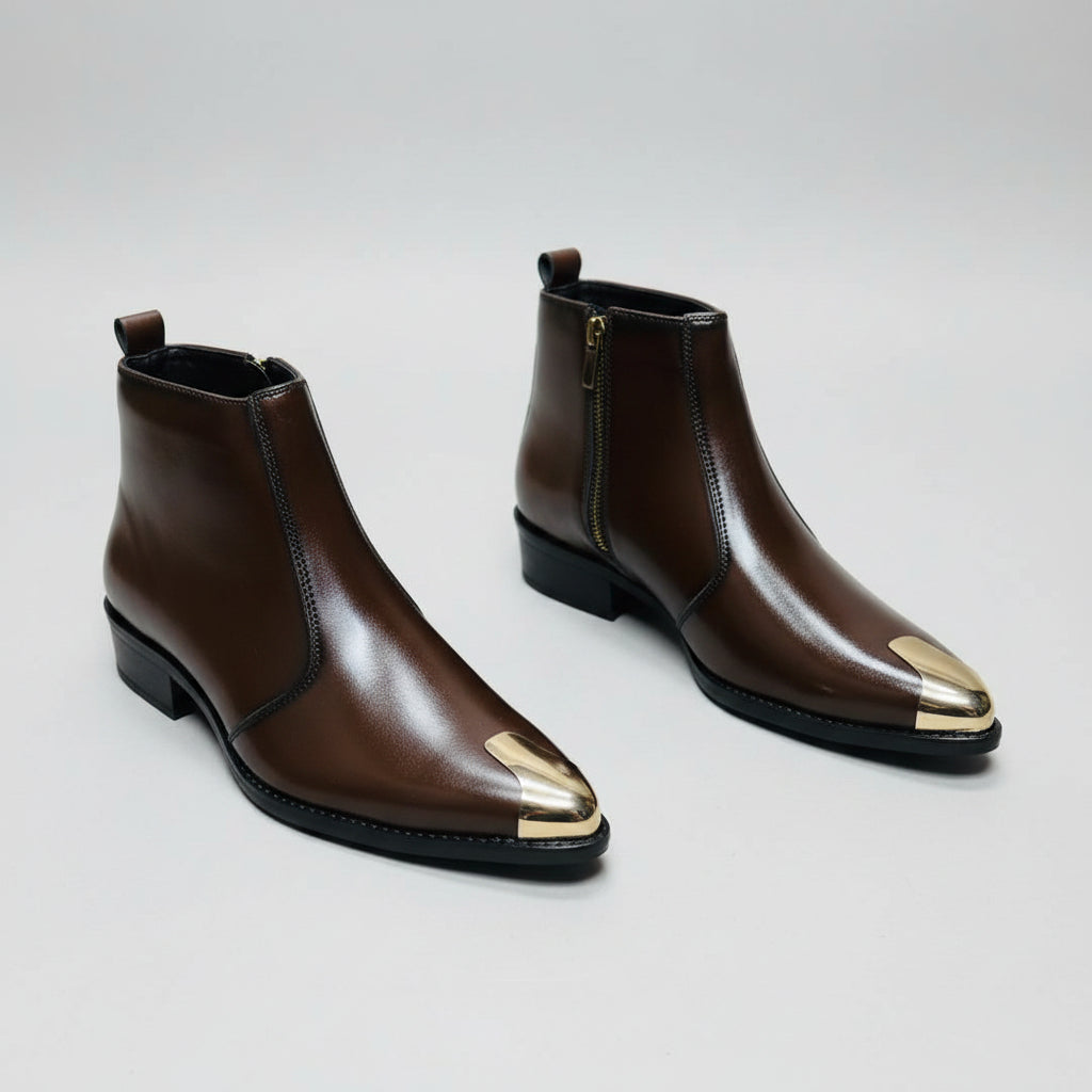 Rocco Bellano Men’s Premium High Ankle Chelsea Boots with Gold Toe