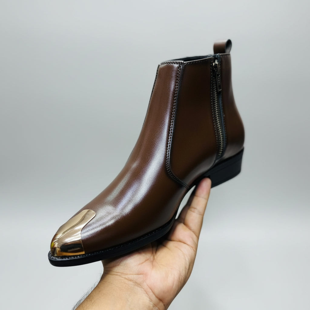 Rocco Bellano Men’s Premium High Ankle Chelsea Boots with Gold Toe
