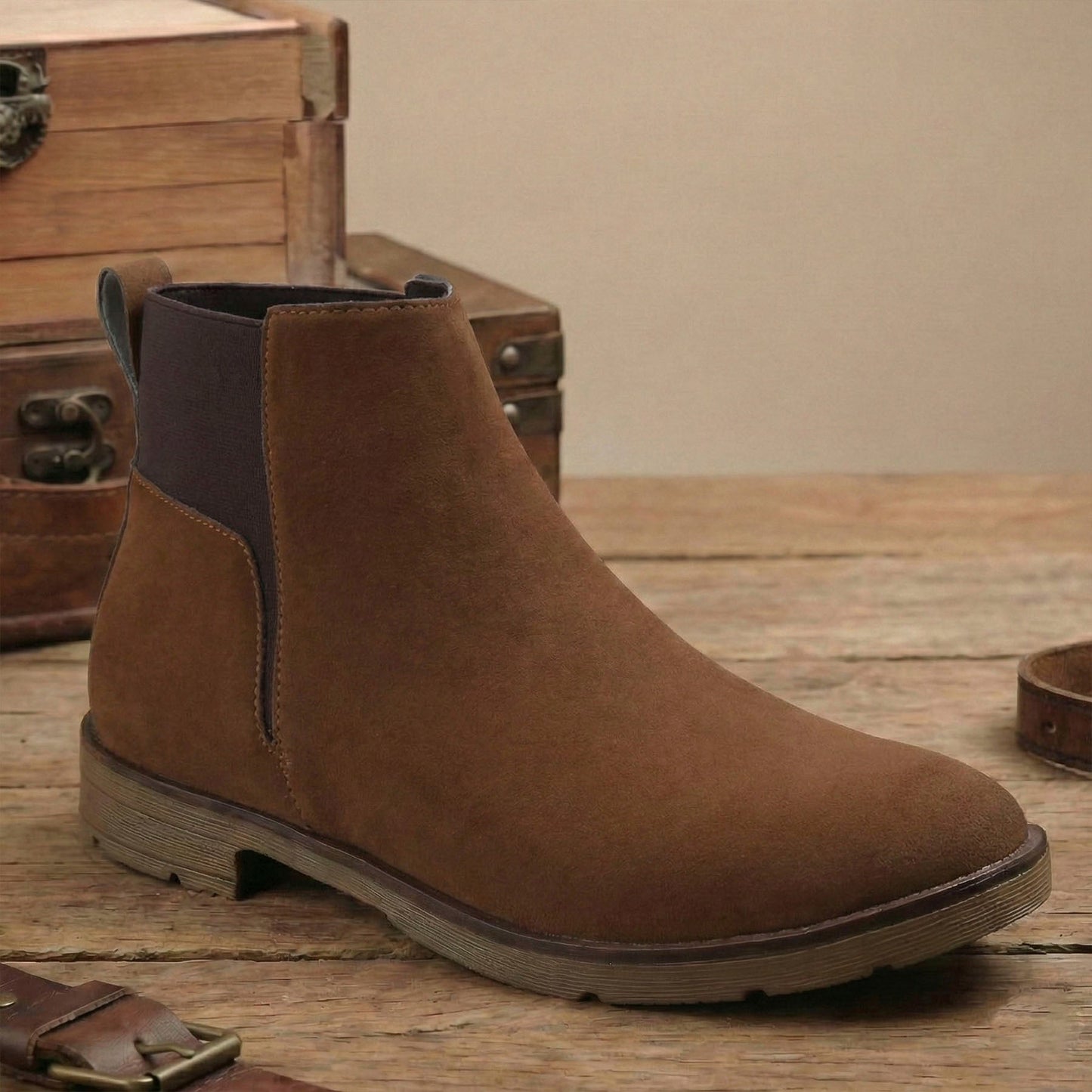 Rocco Bellano Men's Premium Suede Chelsea Boots – Comfortable Pull-On Ankle Boots