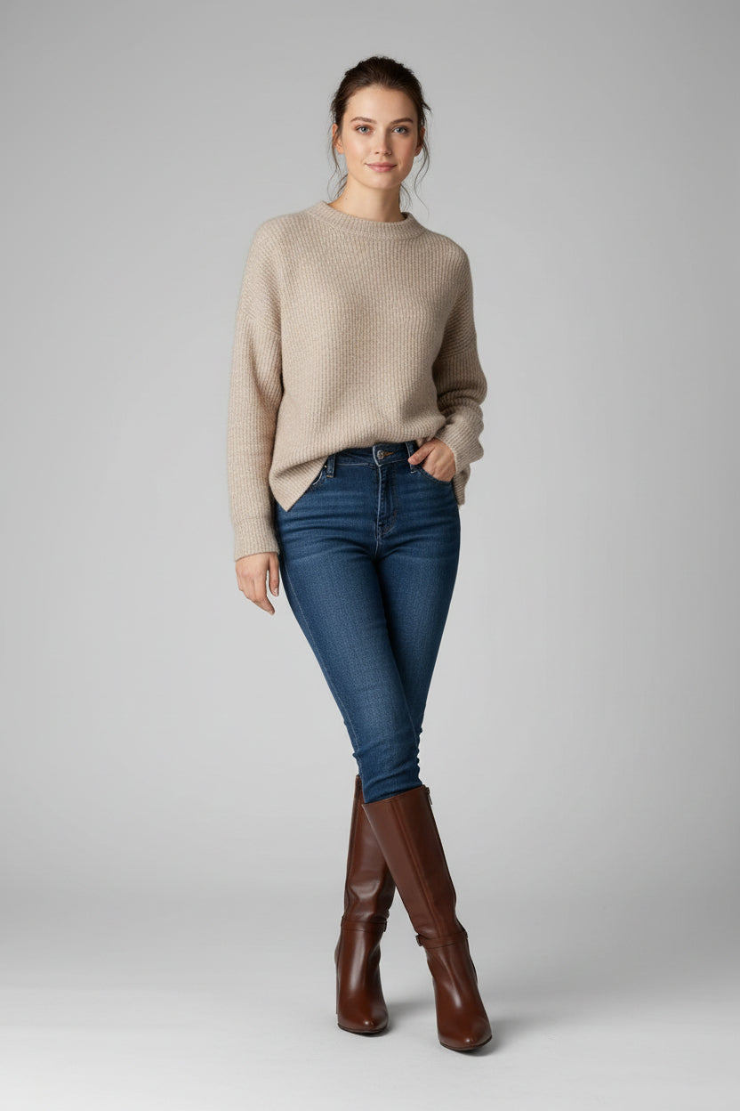 A pair of dark brown leather ankle boots with block heels, one standing on a yellow block and the other beside it, set against a warm yellow and orange background.