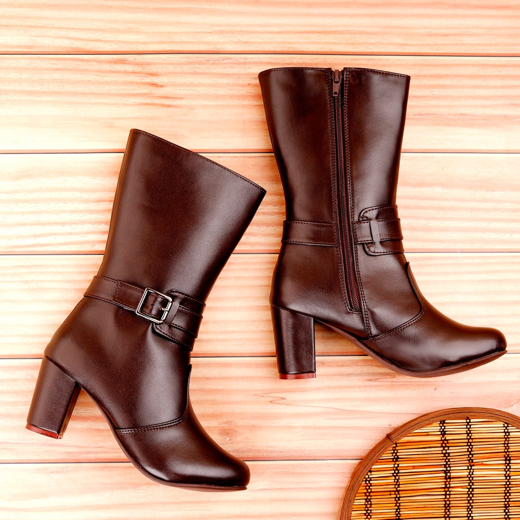 Rocco Bellano Women’s Buckle Long Boots | Premium Block Heel Knee-High Boots
