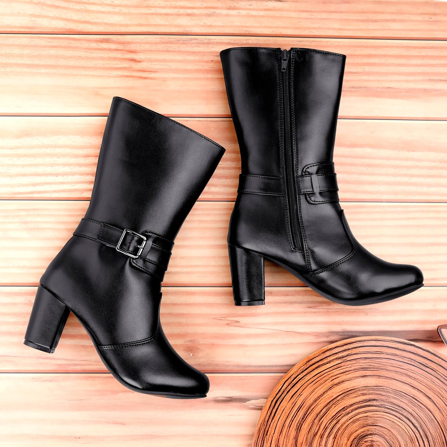 Rocco Bellano Women’s Buckle Long Boots | Premium Block Heel Knee-High Boots