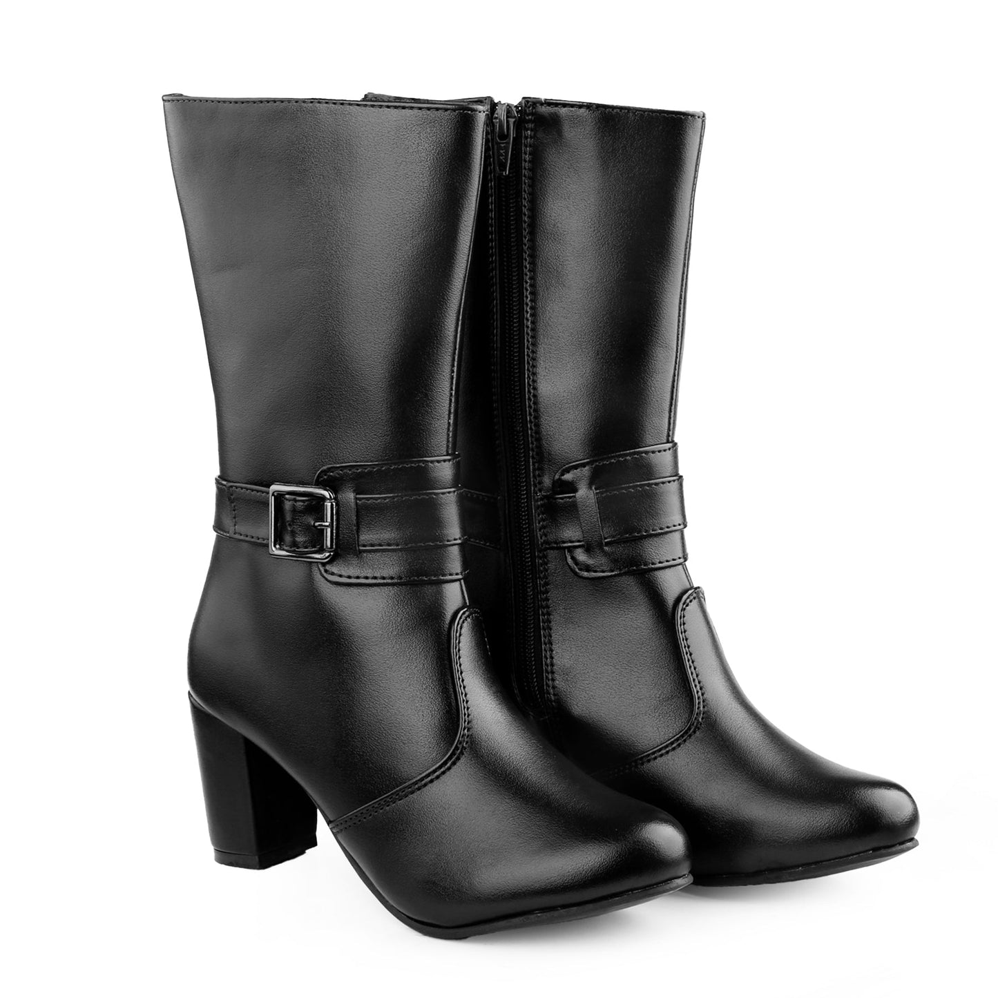Rocco Bellano Women’s Buckle Long Boots | Premium Block Heel Knee-High Boots