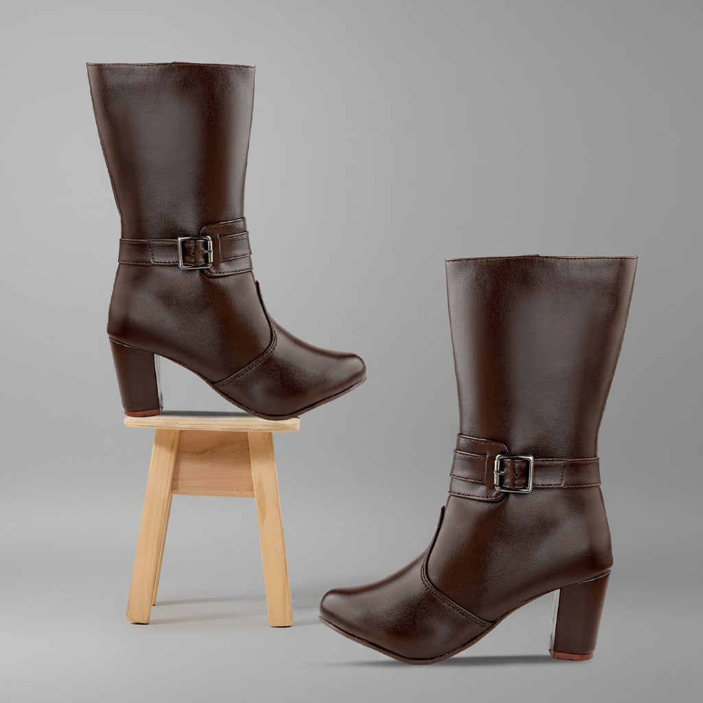Rocco Bellano Women’s Buckle Long Boots | Premium Block Heel Knee-High Boots
