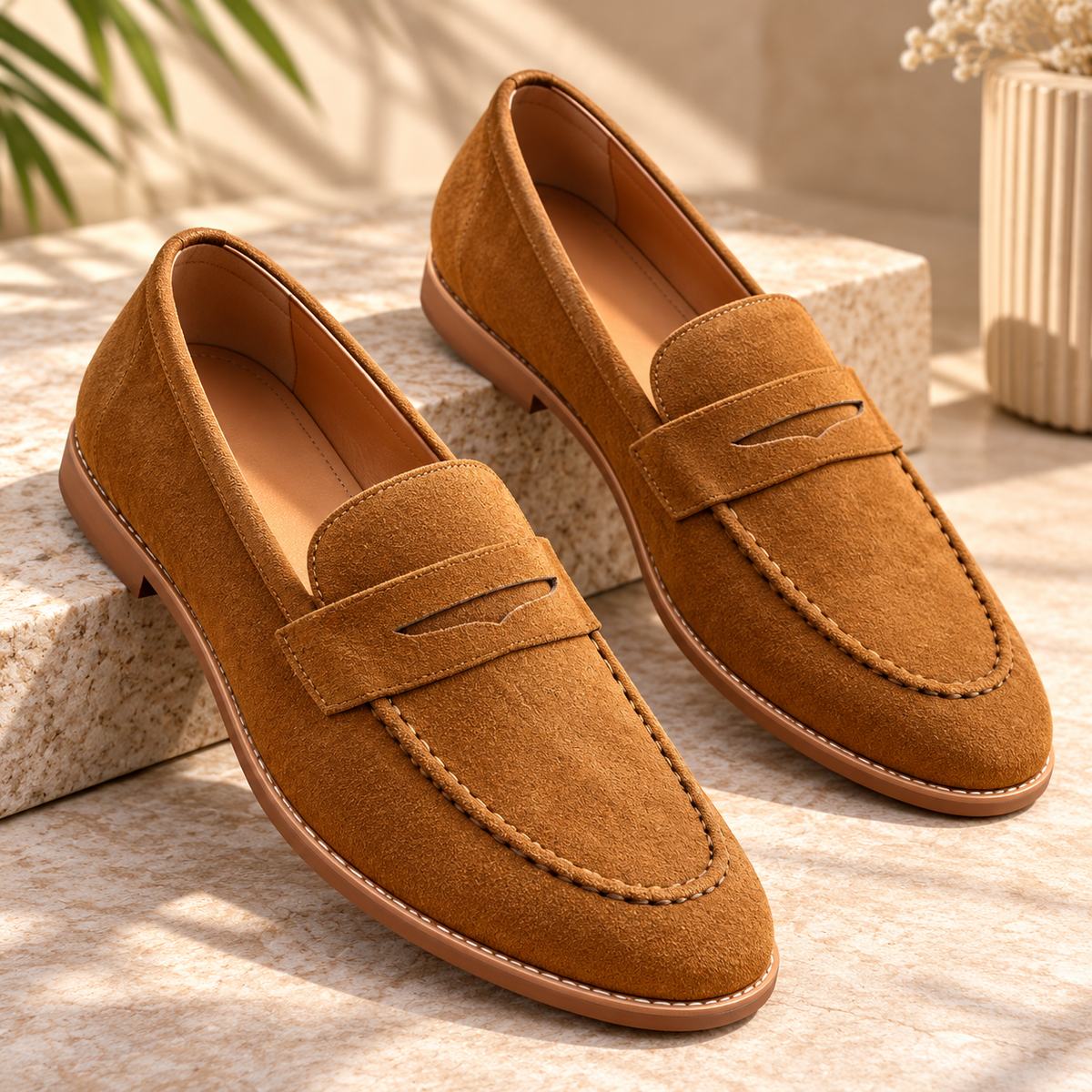 Rocco Bellano Men's Brown Suede Penny Loafers
