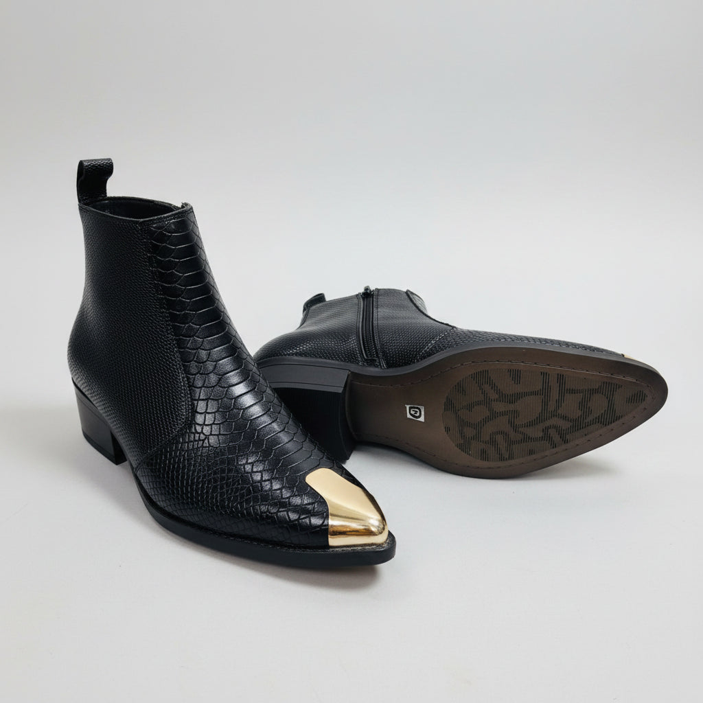 Men’s Croc Texture Chelsea Boots with Gold Toe Cap | Premium Boots