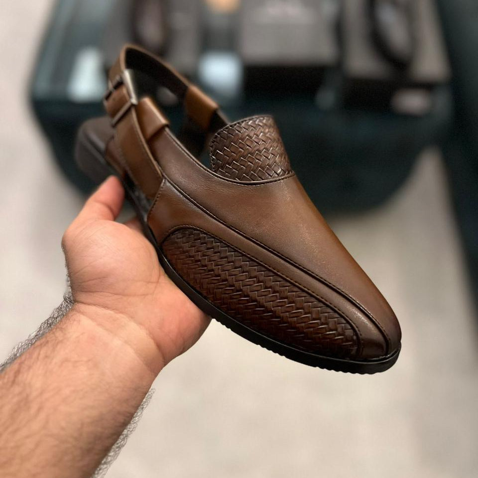 Rocco Bellano Men's Brown Peshawari Mojari for Wedding