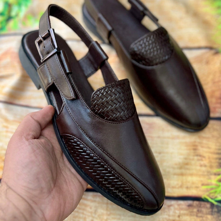 Rocco Bellano Men's Brown Peshawari Mojari for Wedding