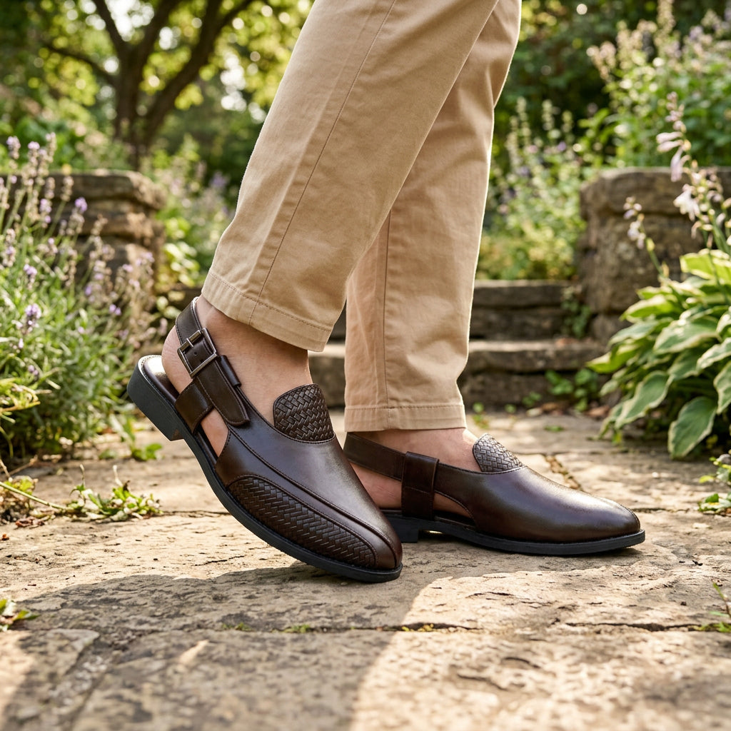 Rocco Bellano Men's Brown Peshawari Mojari for Wedding