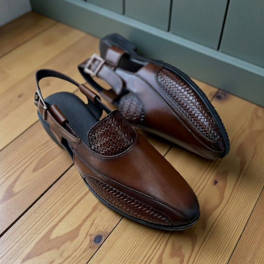 Rocco Bellano Men's Brown Peshawari Mojari for Wedding