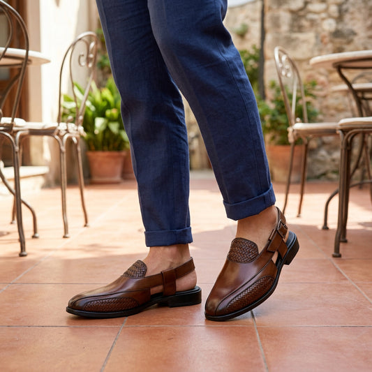Rocco Bellano Men's Brown Peshawari Mojari for Wedding