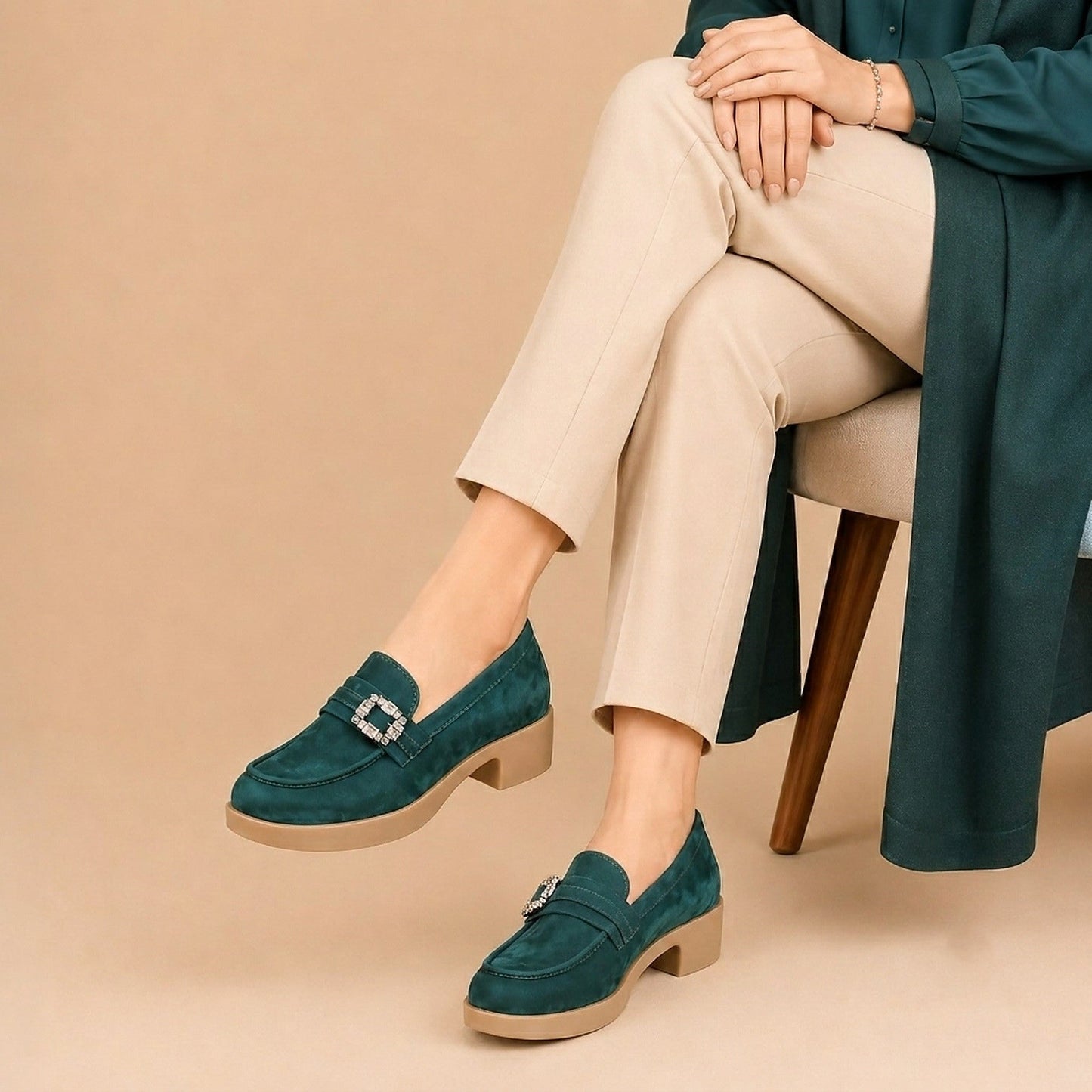 Women’s Crystal Buckle Platform Loafers | Rocco Bellano