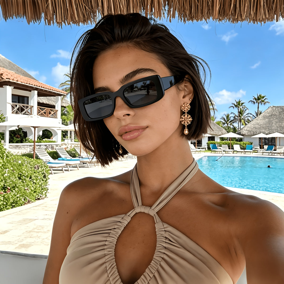 Rocco Bellano Black Rectangle Sunglasses for Men & Women
