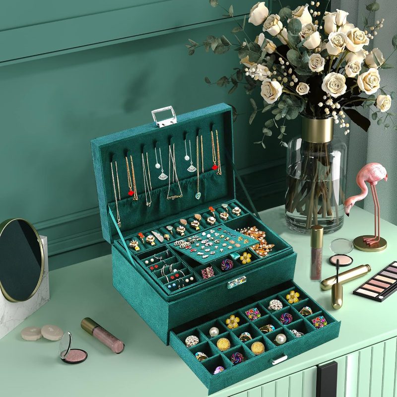 Emerald Green Velvet Jewelry Box with Lock | Rocco Bellano