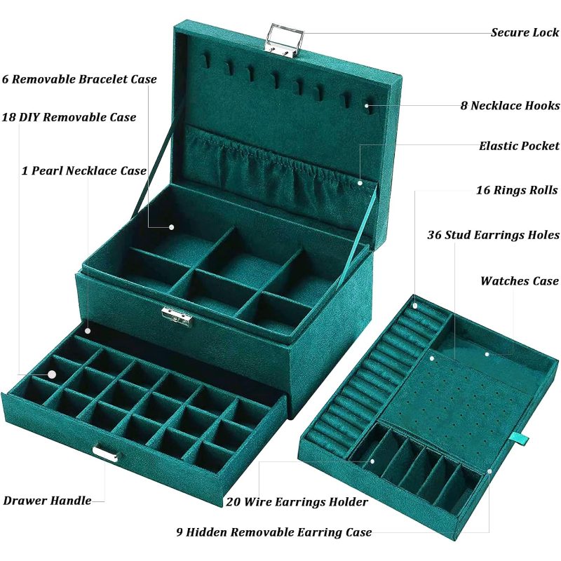 Emerald Green Velvet Jewelry Box with Lock | Rocco Bellano