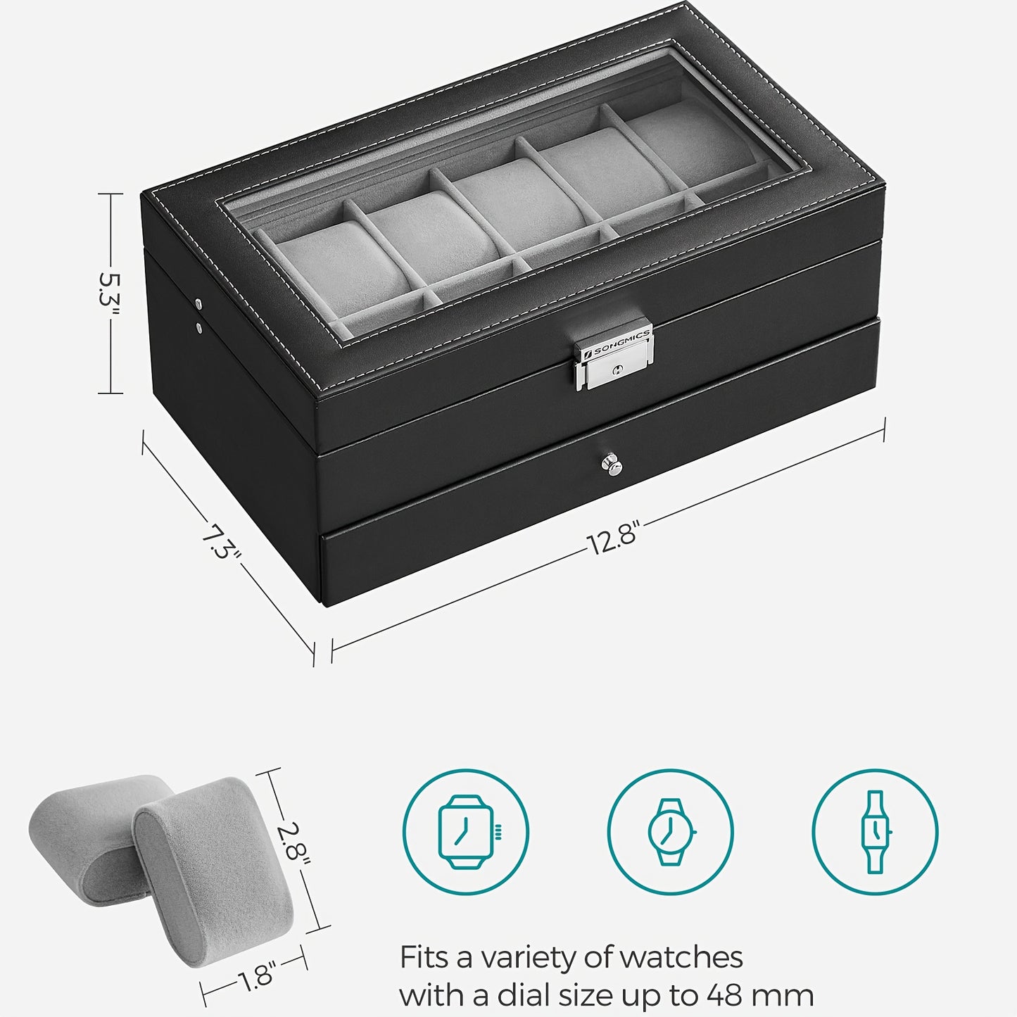 Rocco Bellano 12-Slot Watch Box | Lockable Jewelry & Watch Case