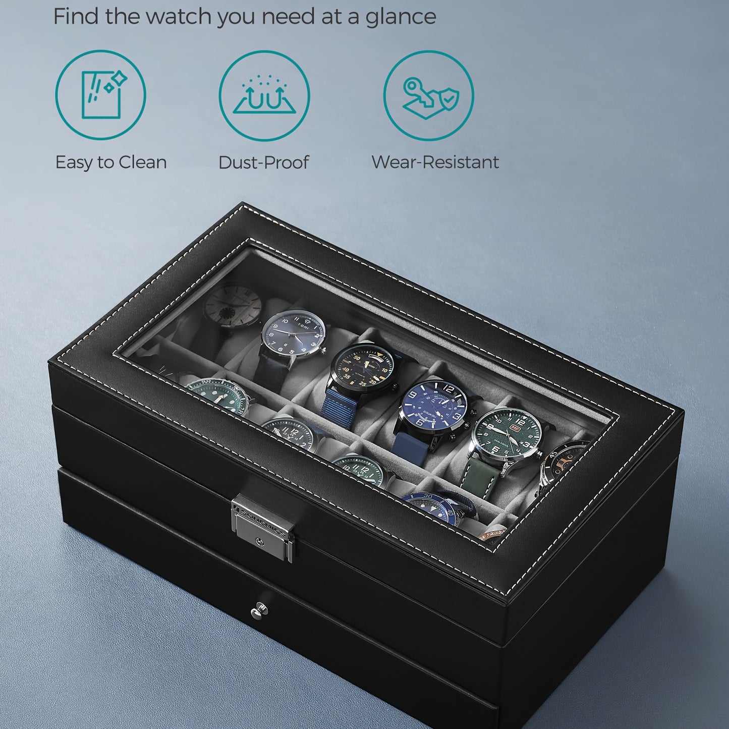 Rocco Bellano 12-Slot Watch Box | Lockable Jewelry & Watch Case